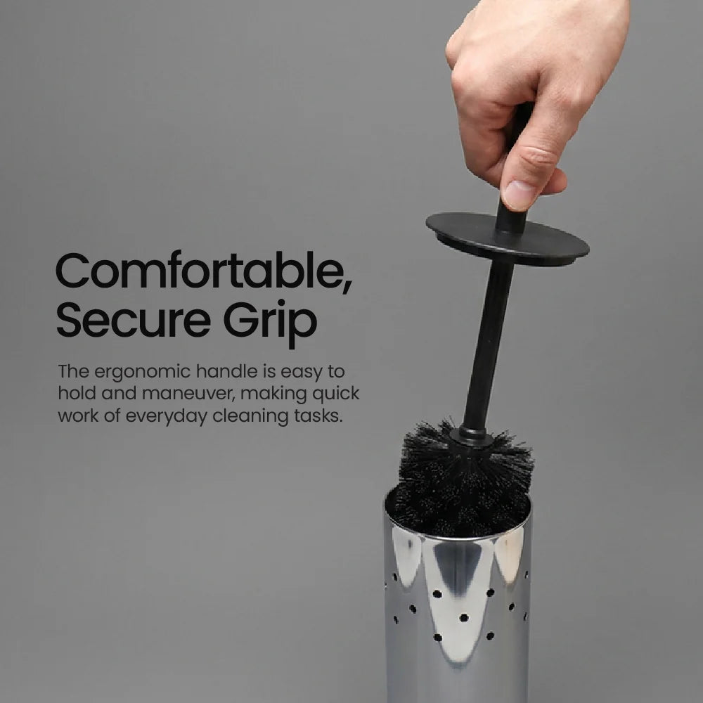 Eco Basics Stainless Steel + Recycled Plastic Toilet Brush Set- Effective Cleaning/ Convenient Holder EB-SSRPTS