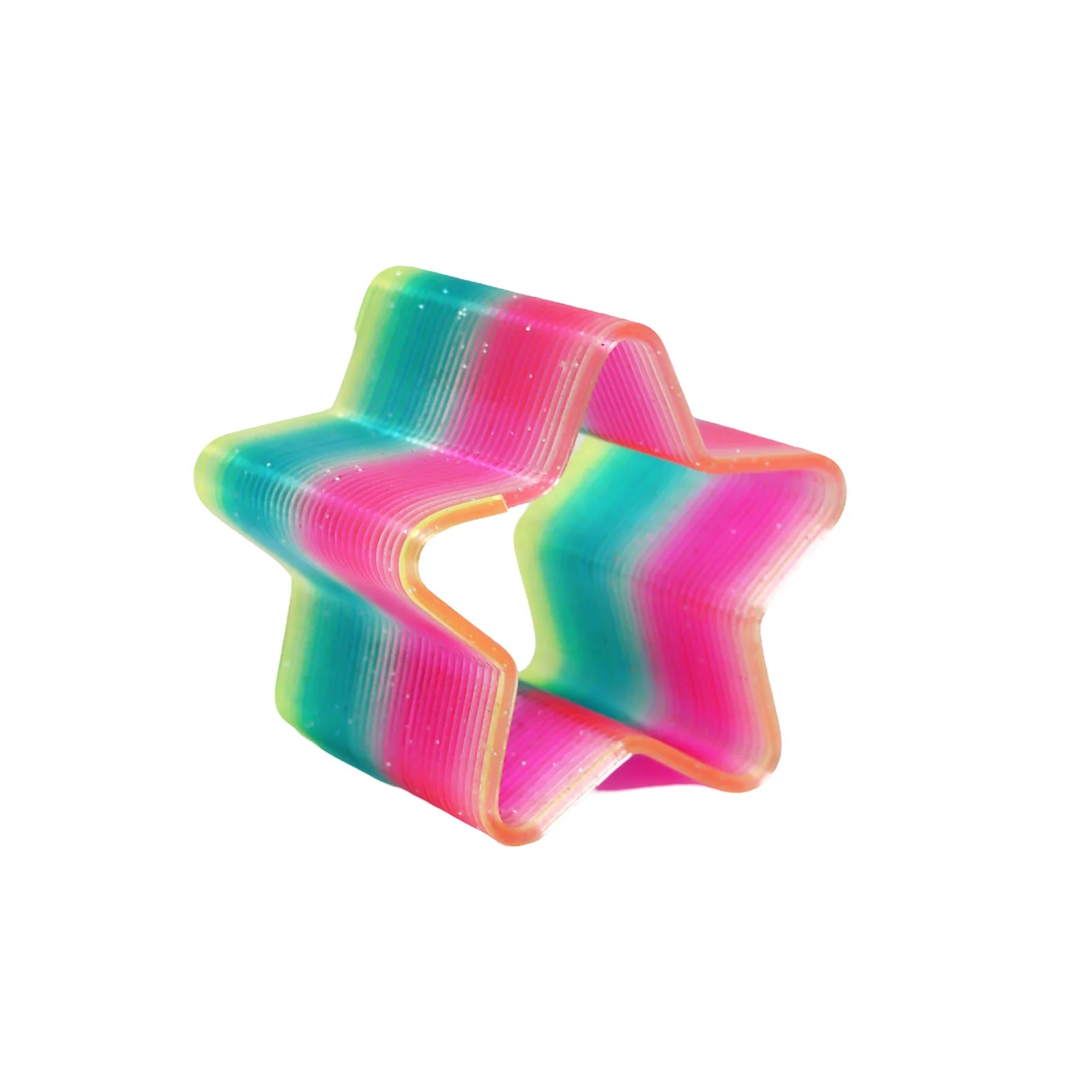 3PK Pink Poppy Shaped Kids Rainbow Glitter Spring- Stretches/ Bounces/ Flips Different Shapes Assorted