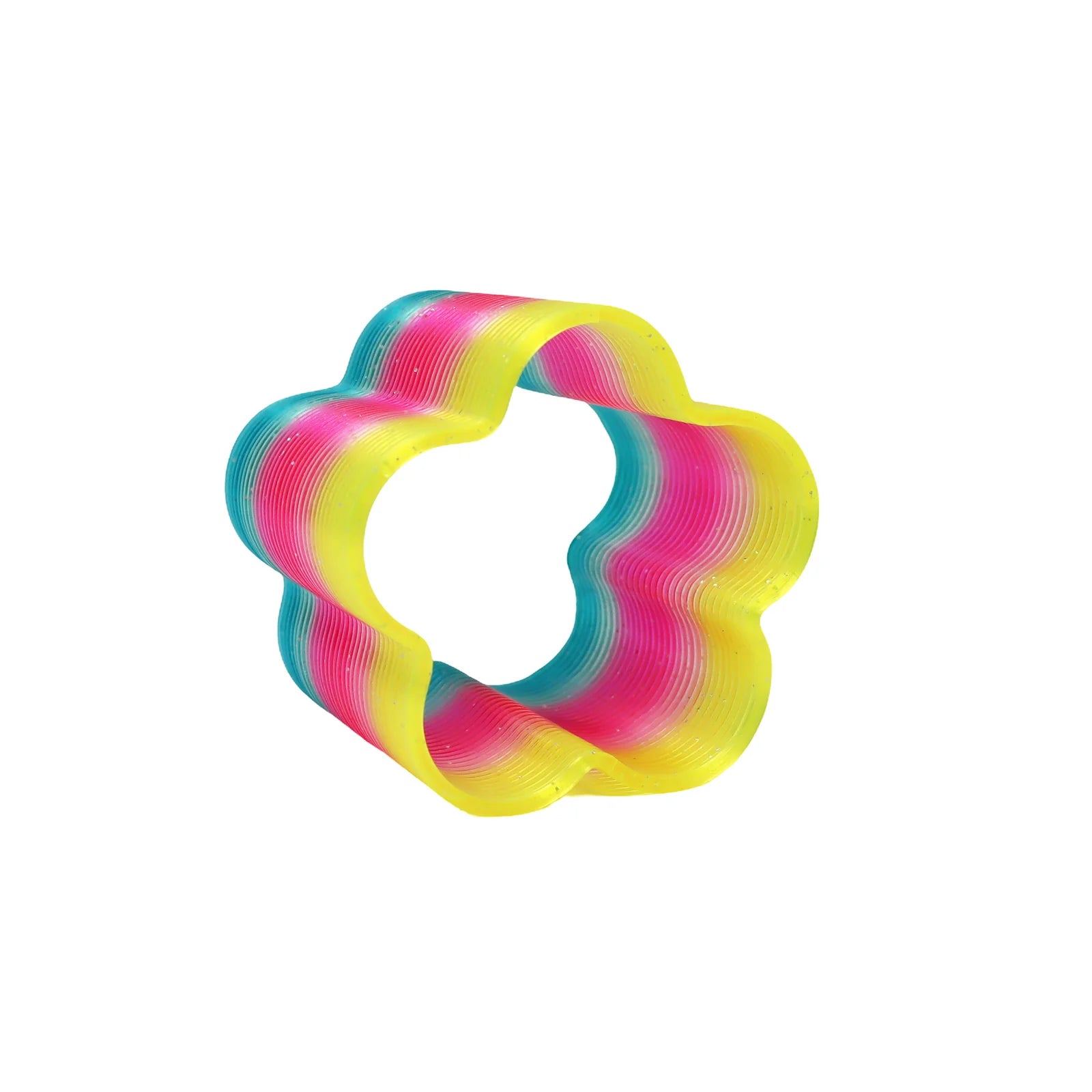 3PK Pink Poppy Shaped Kids Rainbow Glitter Spring- Stretches/ Bounces/ Flips Different Shapes Assorted