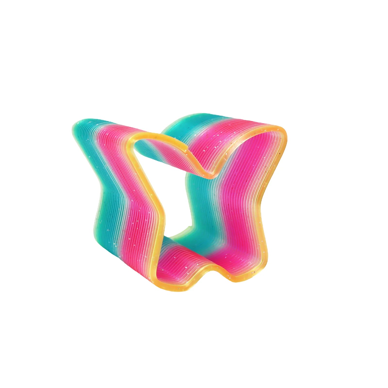 3PK Pink Poppy Shaped Kids Rainbow Glitter Spring- Stretches/ Bounces/ Flips Different Shapes Assorted