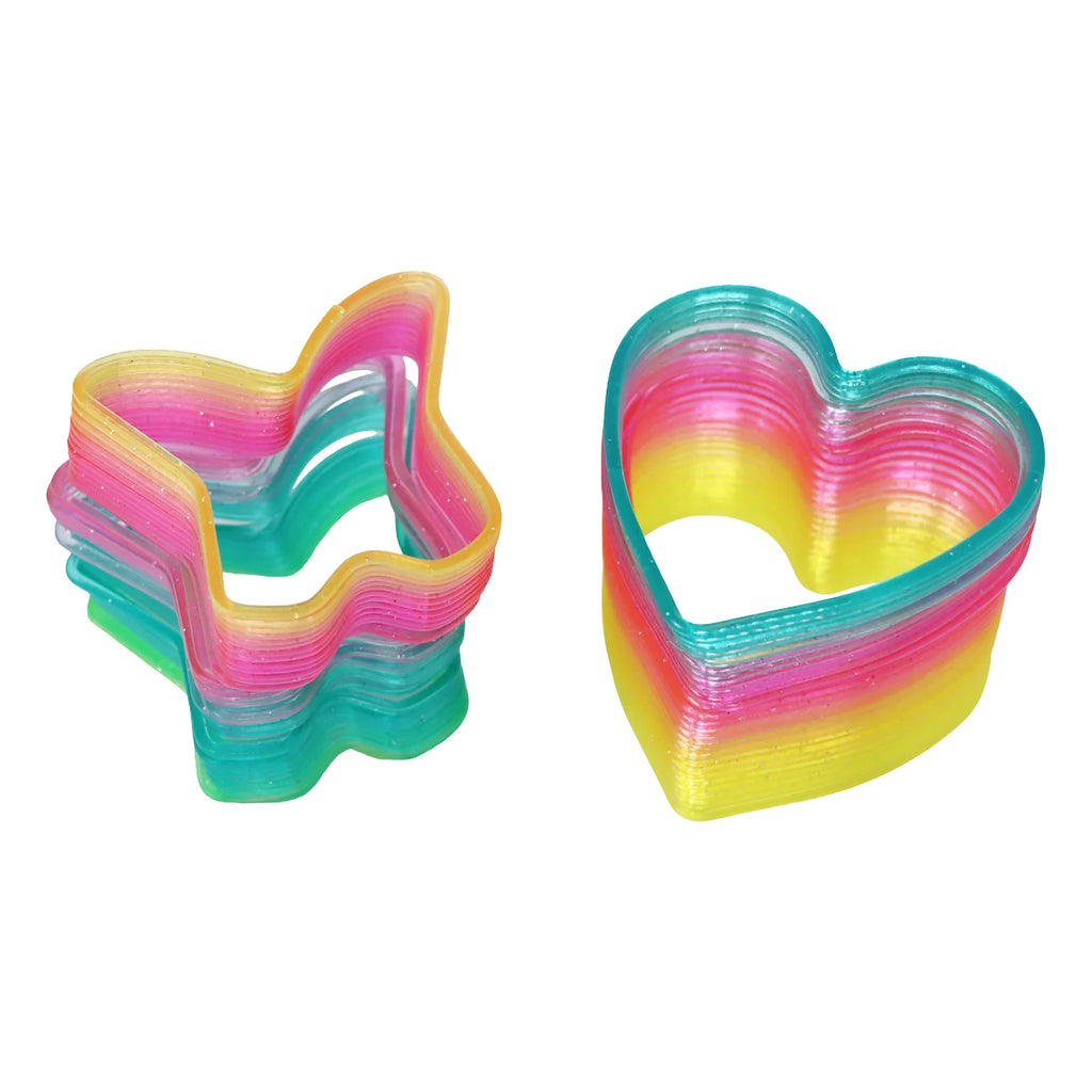 3PK Pink Poppy Shaped Kids Rainbow Glitter Spring- Stretches/ Bounces/ Flips Different Shapes Assorted