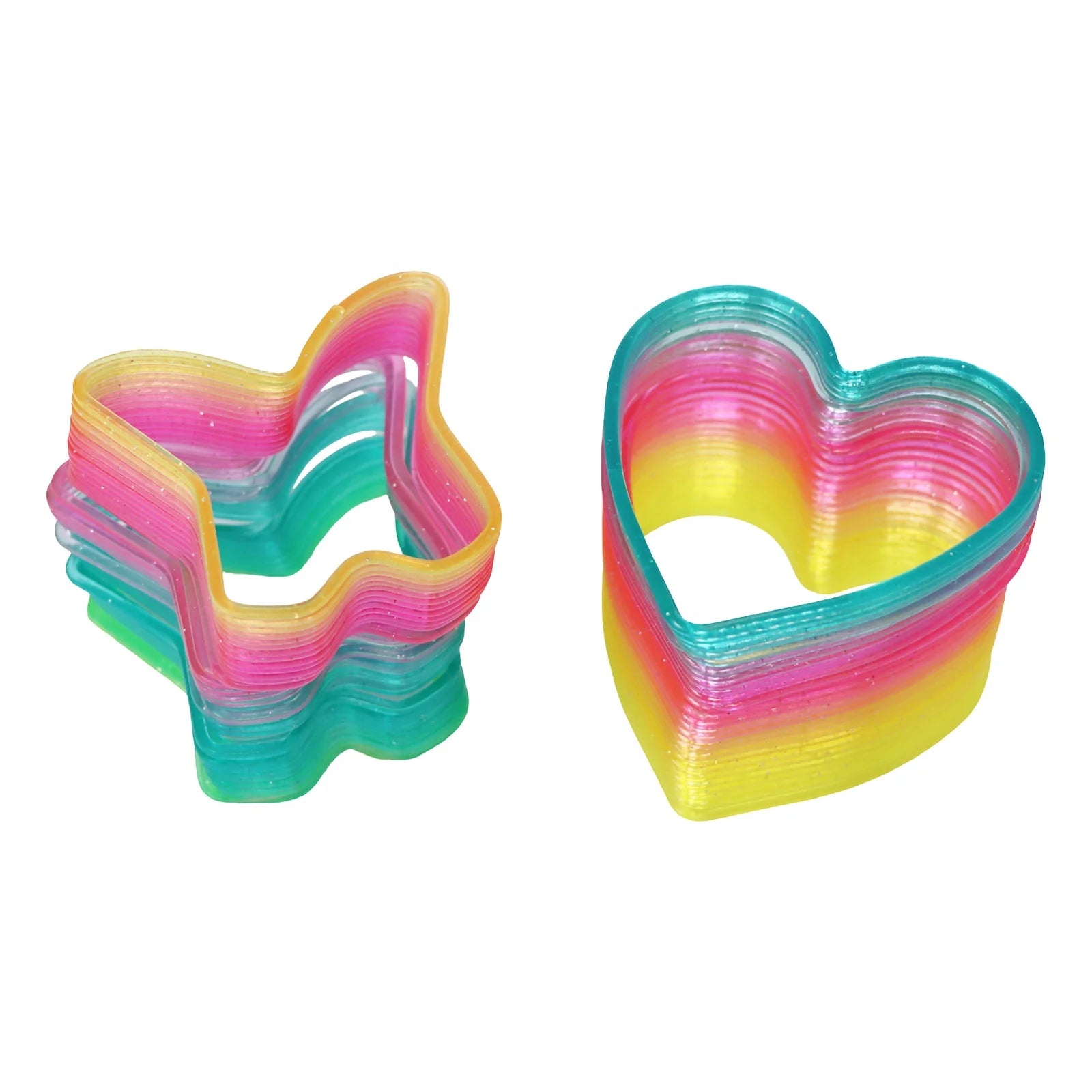 3PK Pink Poppy Shaped Kids Rainbow Glitter Spring- Stretches/ Bounces/ Flips Different Shapes Assorted