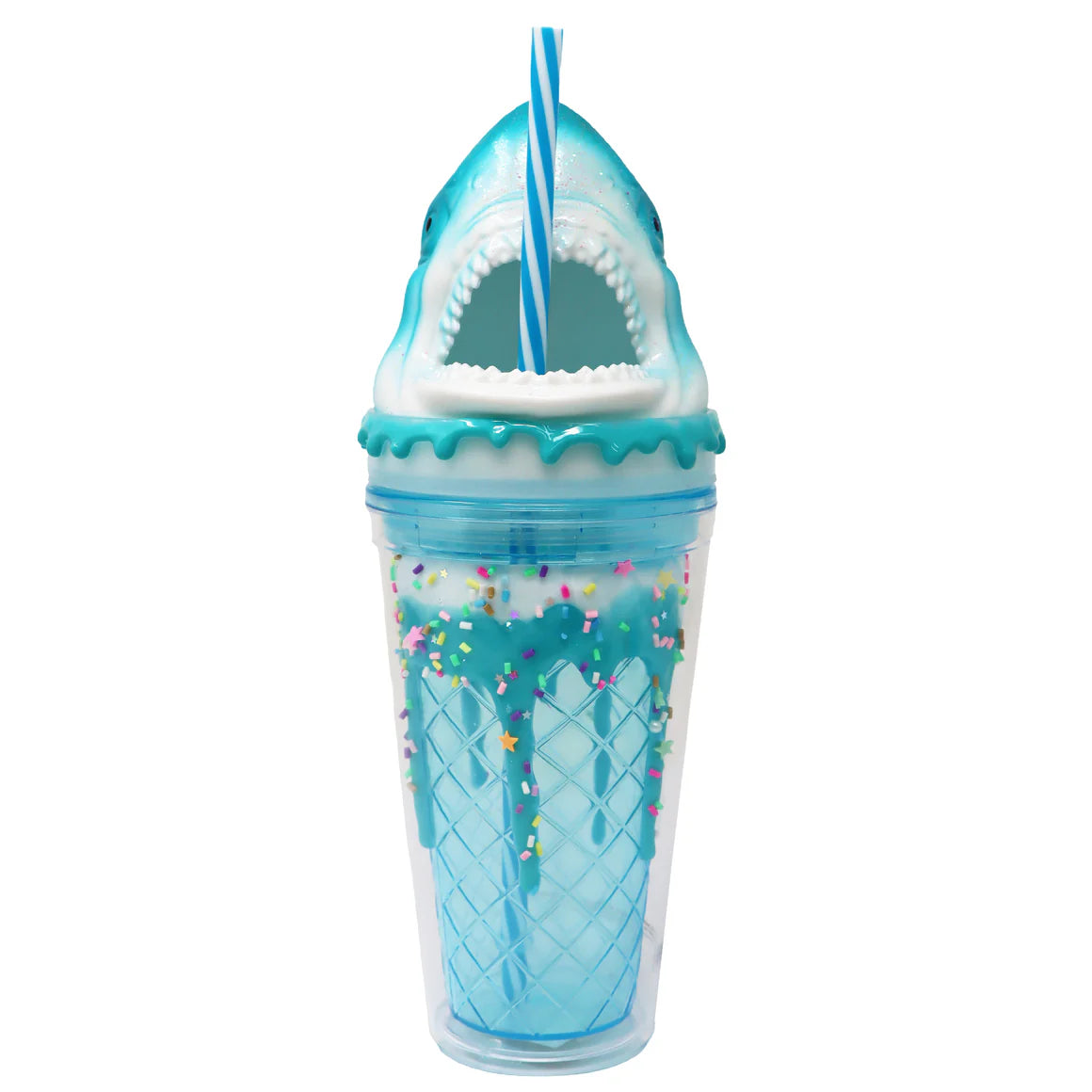 Pink Poppy Kids Fin-Tastic Shark Drinking Sipping Cup Lightweight Neon Blue