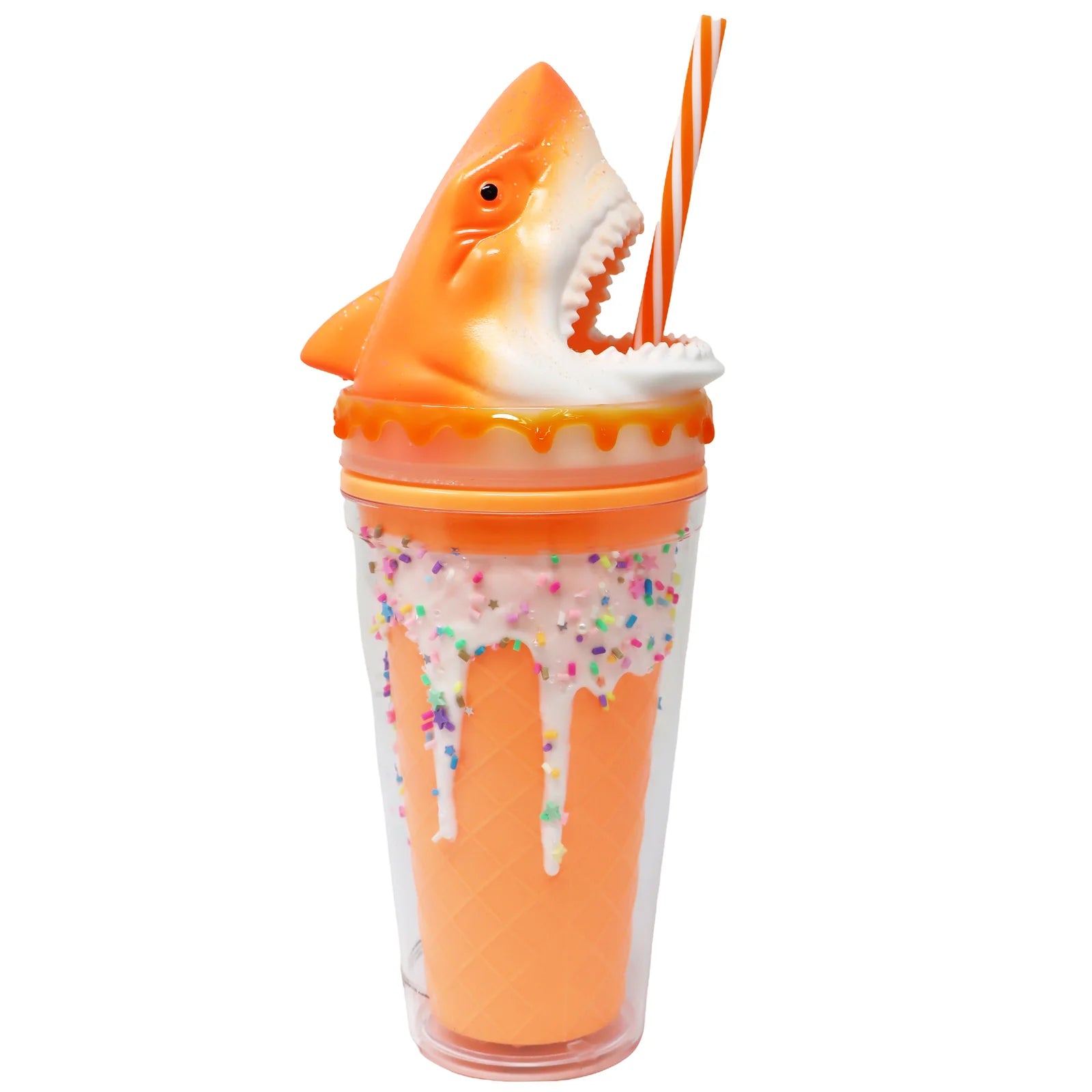 Pink Poppy Kids Fin-Tastic Shark Drinking Sipping Cup Lightweight Neon Orange