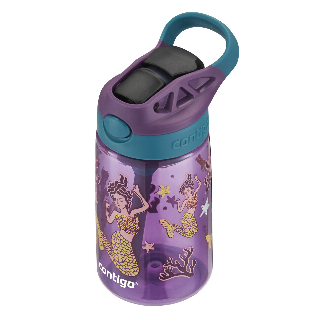 Contigo 414mL Autospout Mermaids Kids Water Bottle- Easy To Use/ One Touch Button Perfect For School Picnic Party 507388