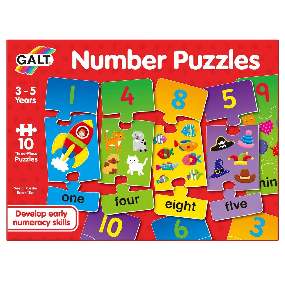 Galt Early Learning Kids Counting Number Puzzles - 10 Piece Set/ Number Recognition GN5050