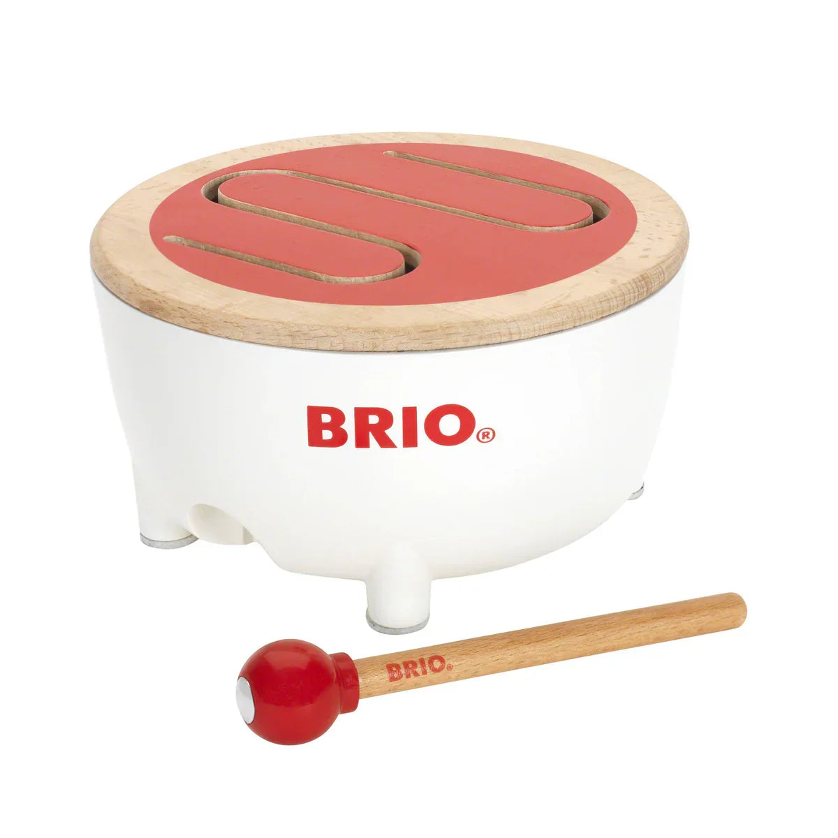 Brio Kids Wooden Musical Drum Toy Music With Drumstick Storage Pretend Play- Perfect For Entertainment Fun 30181