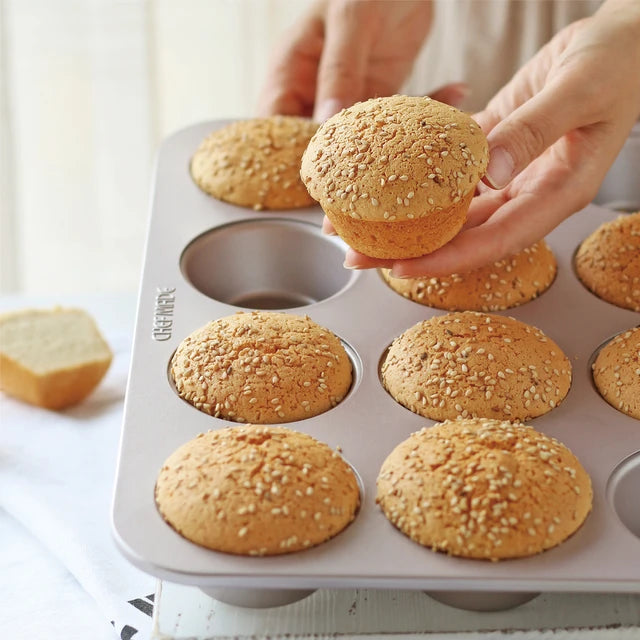 Chefmade 12 Cup Muffin Pan Bakeware- Perfect For Cupcakes/ Mini- Bakes Brown Healthy Baking