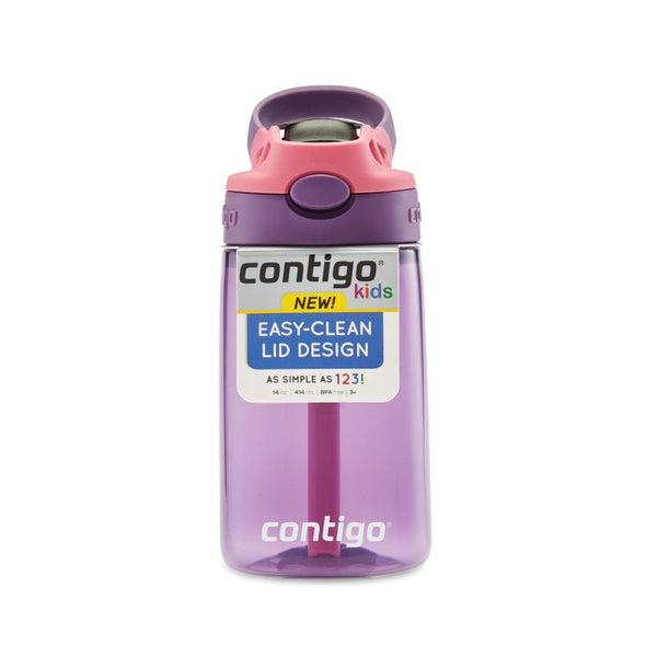 Contigo Kids 414ml Autospout Purple/ Punch Water Drink Bottle with Straw- BPA Free & Dishwasher Safe- Great For Kids School/ Trips/ Activities