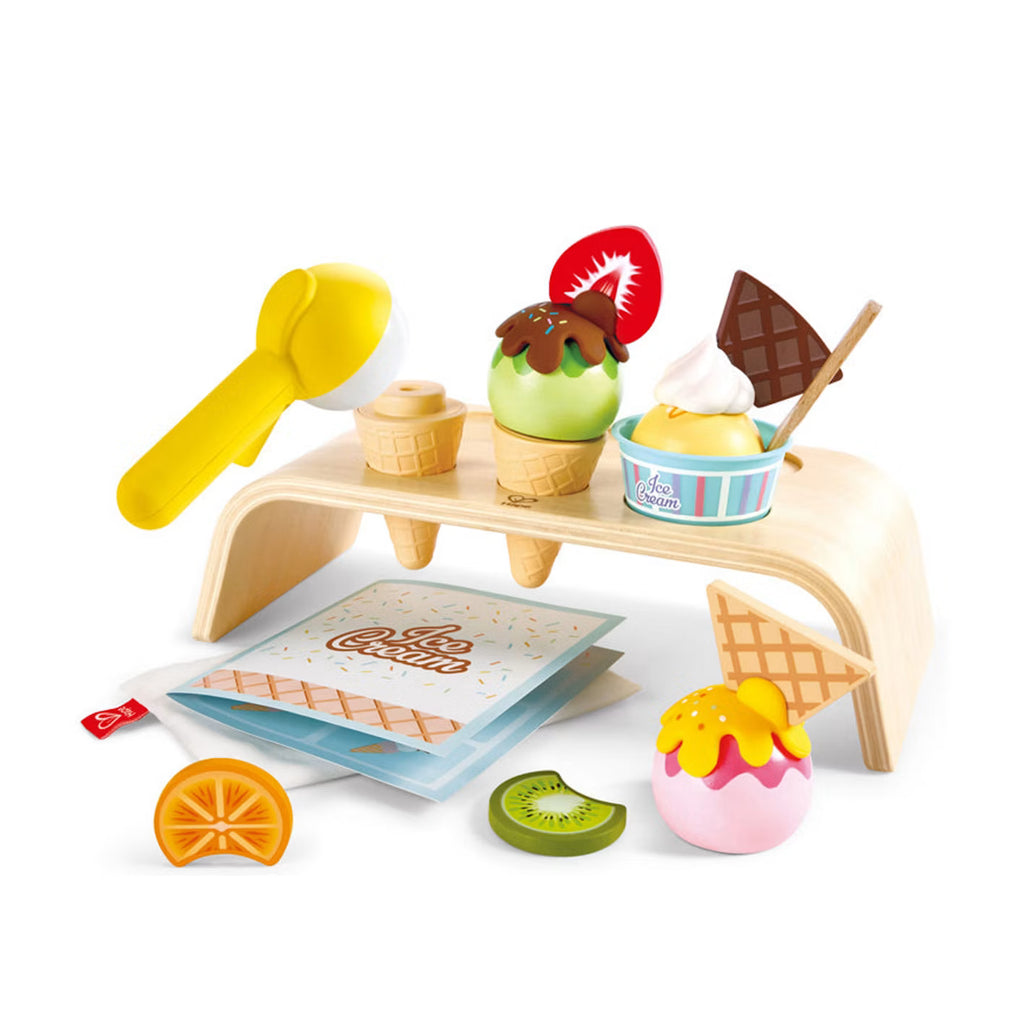 Hape Creamy Dreamy Kids Wooden Ice Cream Corner Pretend Play Toy- Interactive Playset/ Develops Fine Motor Skills HE3217