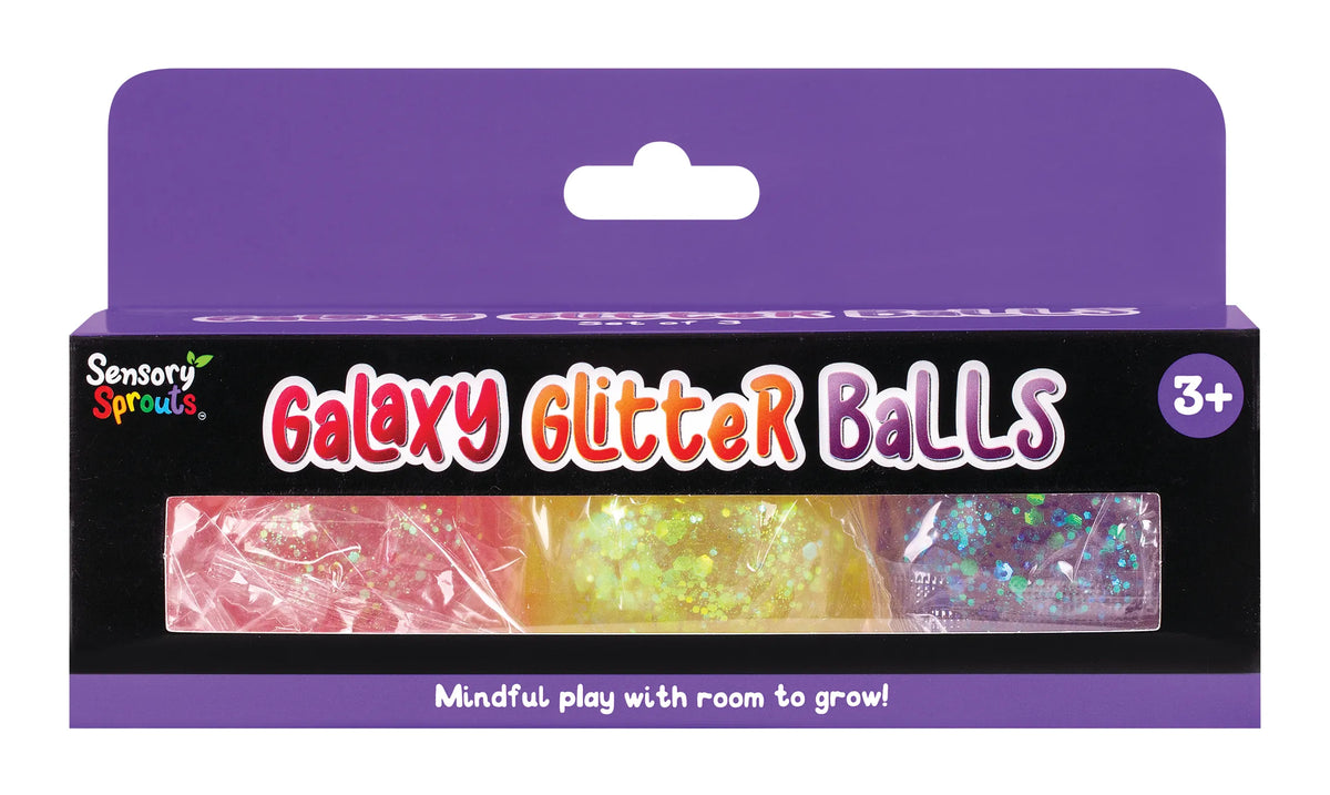 Sensory Sprouts 3 Pack Galaxy Glitter Squishies Balls- Stress Relief Sensory Play/ Squeeze/ Stretch Kids Adults Fun EVLSGB2