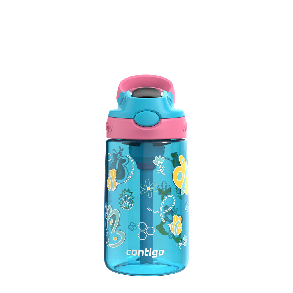 Contigo 414mL Autospout Butterflies Kids Water Bottle- Easy To Use/ One Touch Button Perfect For School Picnic Party 507389