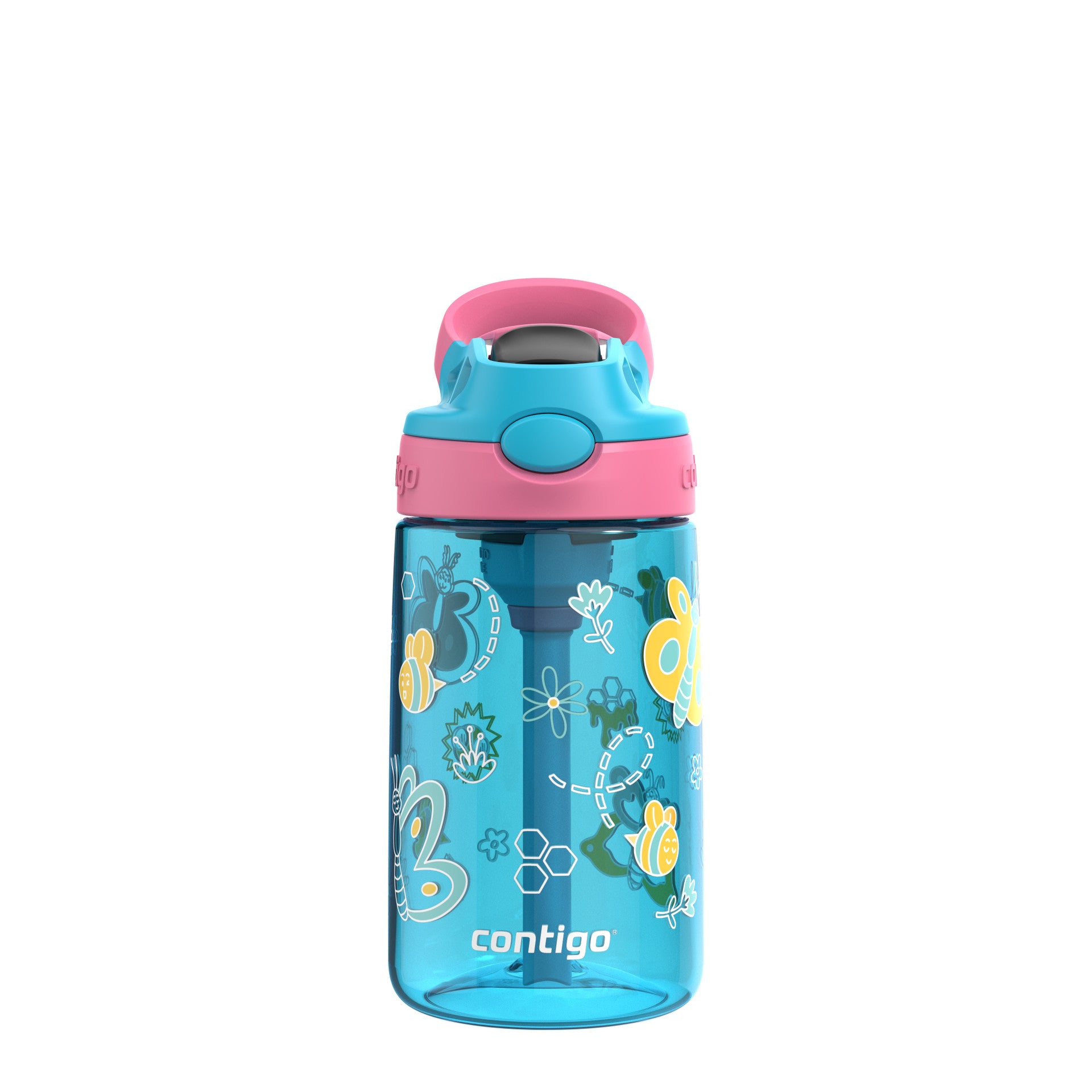 Contigo 414mL Autospout Butterflies Kids Water Bottle- Easy To Use/ One Touch Button Perfect For School Picnic Party 507389