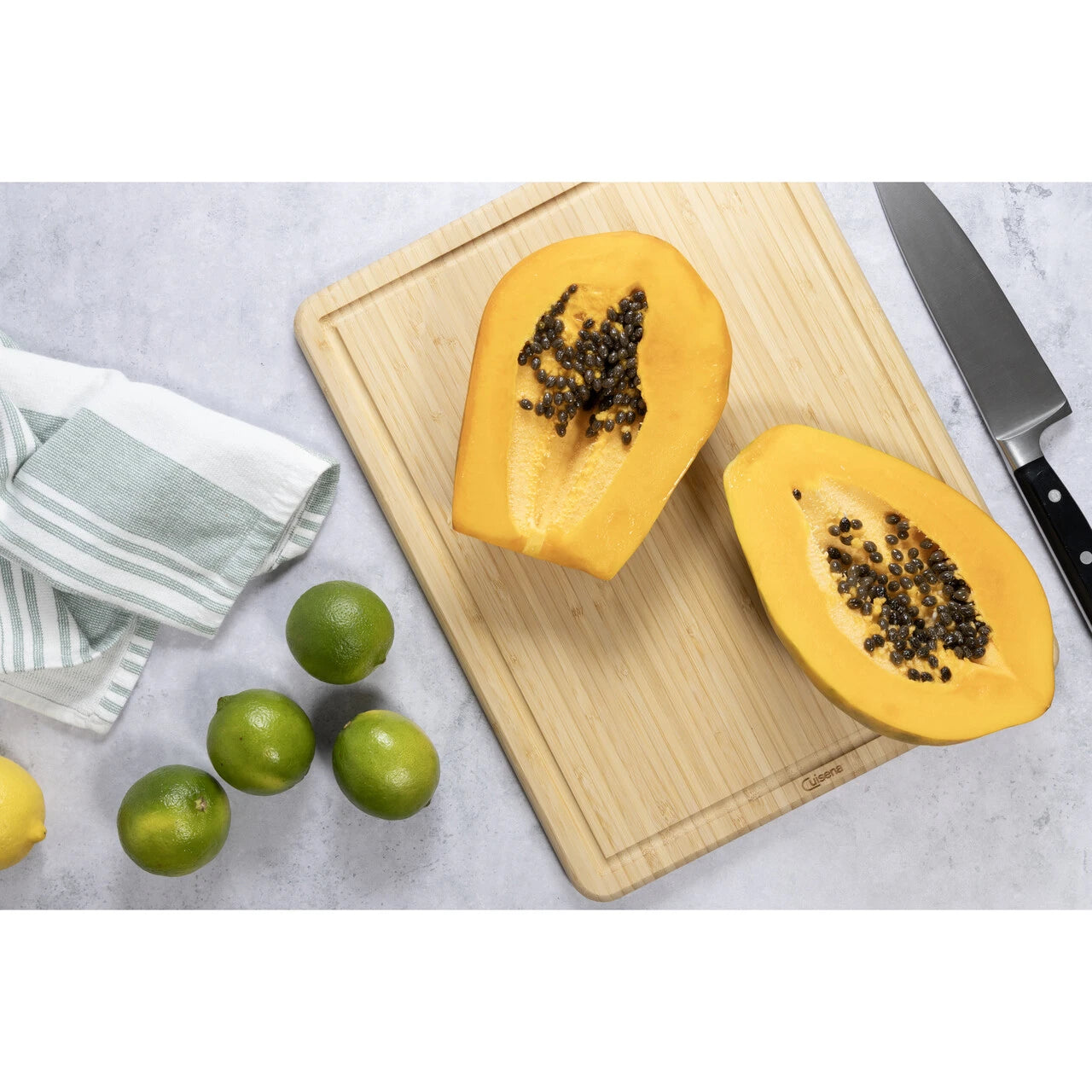 Cuisena 38cm Bamboo Chopping Board With Built In Juice Groove- Perfect For Slicing/ Everyday Cooking