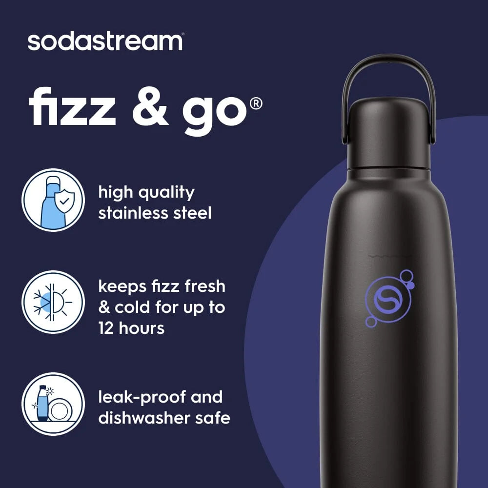 SodaStream Fizz & Go 900ml Insulated Stainless Steel Bottle-Sparkling Water/ Carbonated Drink Bottle Black 1062413610