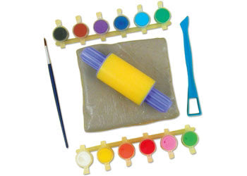Galt Kids First Pottery Activity Kit Set- Air Drying Clay/ Ceramic Paints/ Fine Motor Skills Fun Entertainment GN3466