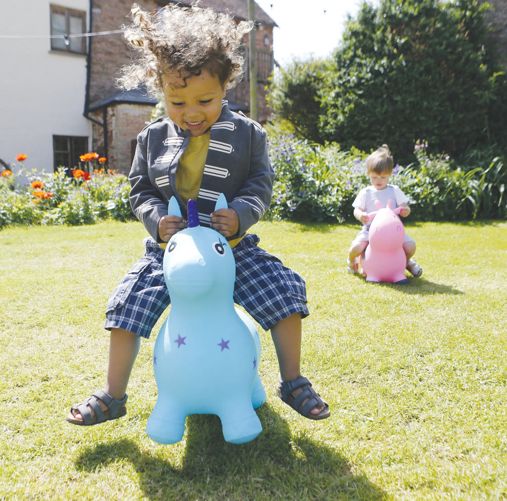 Happy Hopperz Turquoise Unicorn Kids Ride On Toy- Bouncy Ride/ Durable Indoor Outdoor Play HHZ27