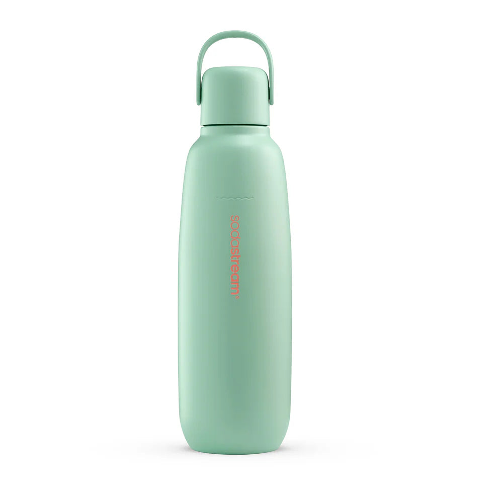 SodaStream 0.9L Fizz & Go Stainless Steel Insulated Carbonating Bottle- Convenient/ Portable With Carry Handle Mint