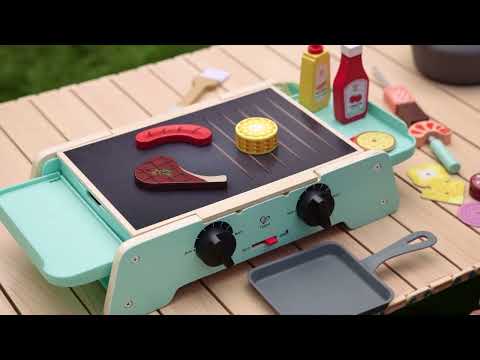 Hape Sizzling Griddle & Grill Kids Barbeque BBQ Toy Pretend Play- Sizzling Sounds/ Light Up Coals Fun Entertainment HE3214