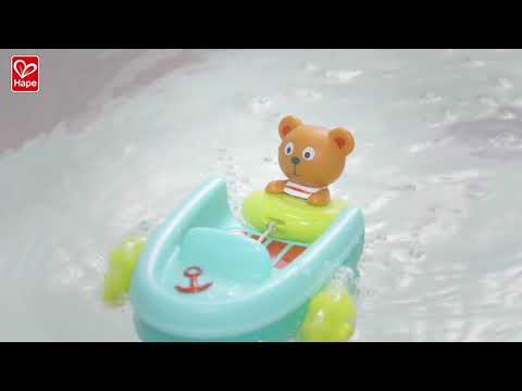 Hape Tubing Pull Back Kids Boat Bath Toy Pretend Play- Interactive Water Play/ Bath Time Entertainment Fun HE0217