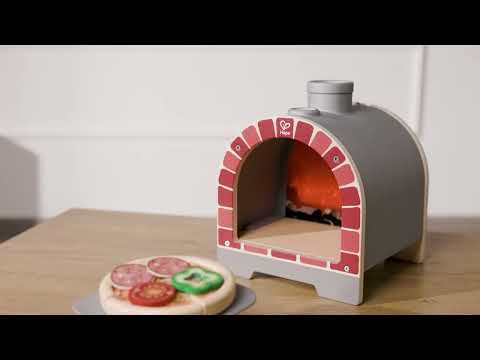Hape Kids Wooden Magic Pizza Oven Playset Pretend Play Toy Kitchen With Lights/ Sounds- Cooking Fun/ Child Entertainment HE3236